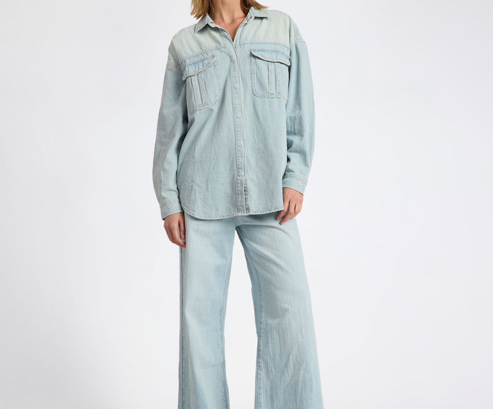 Love Machines Heart Mid Waist Super Wide Leg Denim - Sea Mist Love