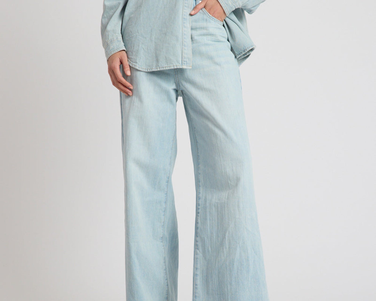 Love Machines Heart Mid Waist Super Wide Leg Denim - Sea Mist Love
