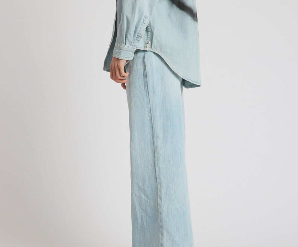 Love Machines Heart Mid Waist Super Wide Leg Denim - Sea Mist Love