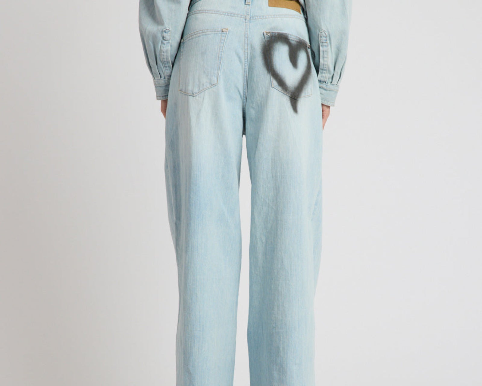Love Machines Heart Mid Waist Super Wide Leg Denim - Sea Mist Love