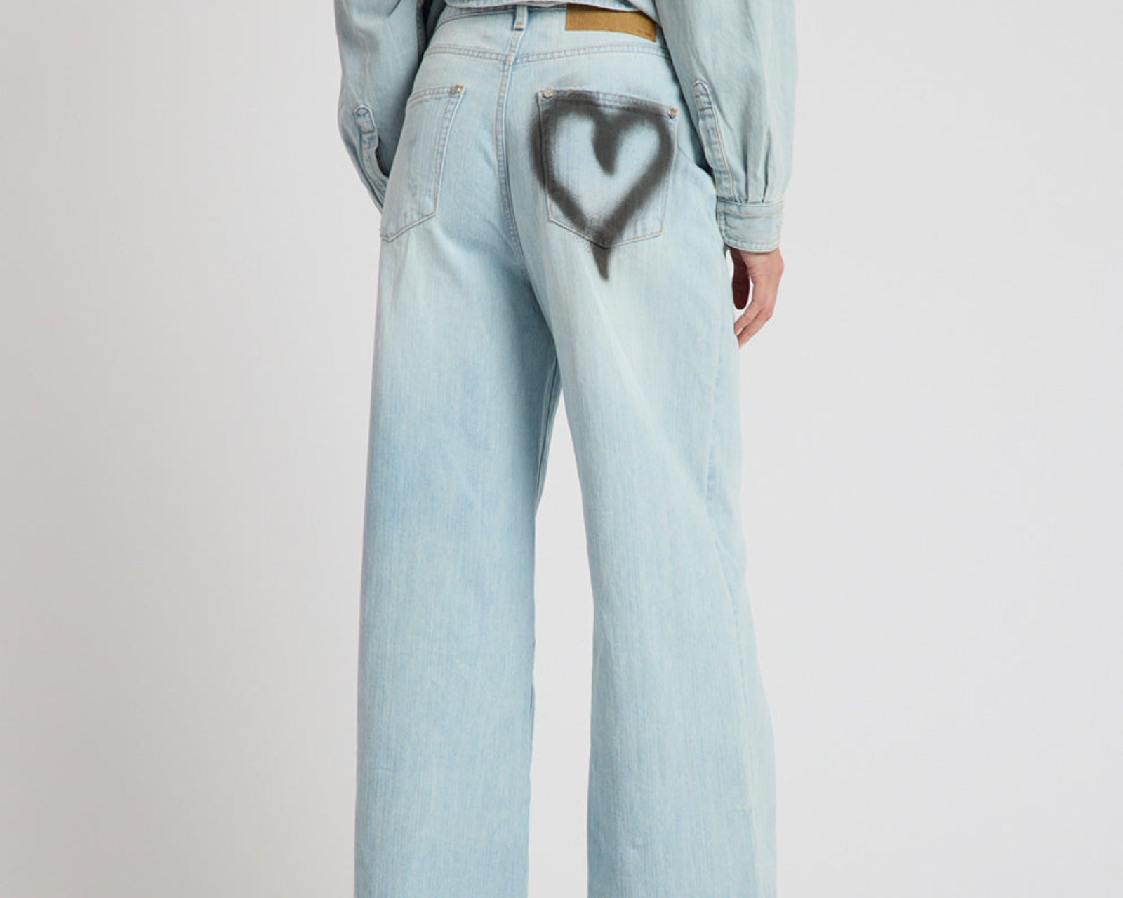 Love Machines Heart Mid Waist Super Wide Leg Denim - Sea Mist Love