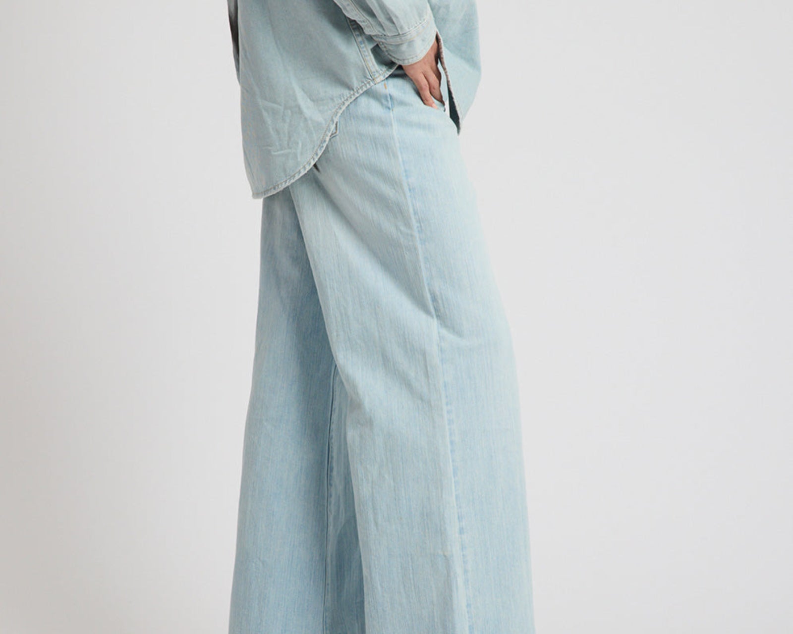 Love Machines Heart Mid Waist Super Wide Leg Denim - Sea Mist Love