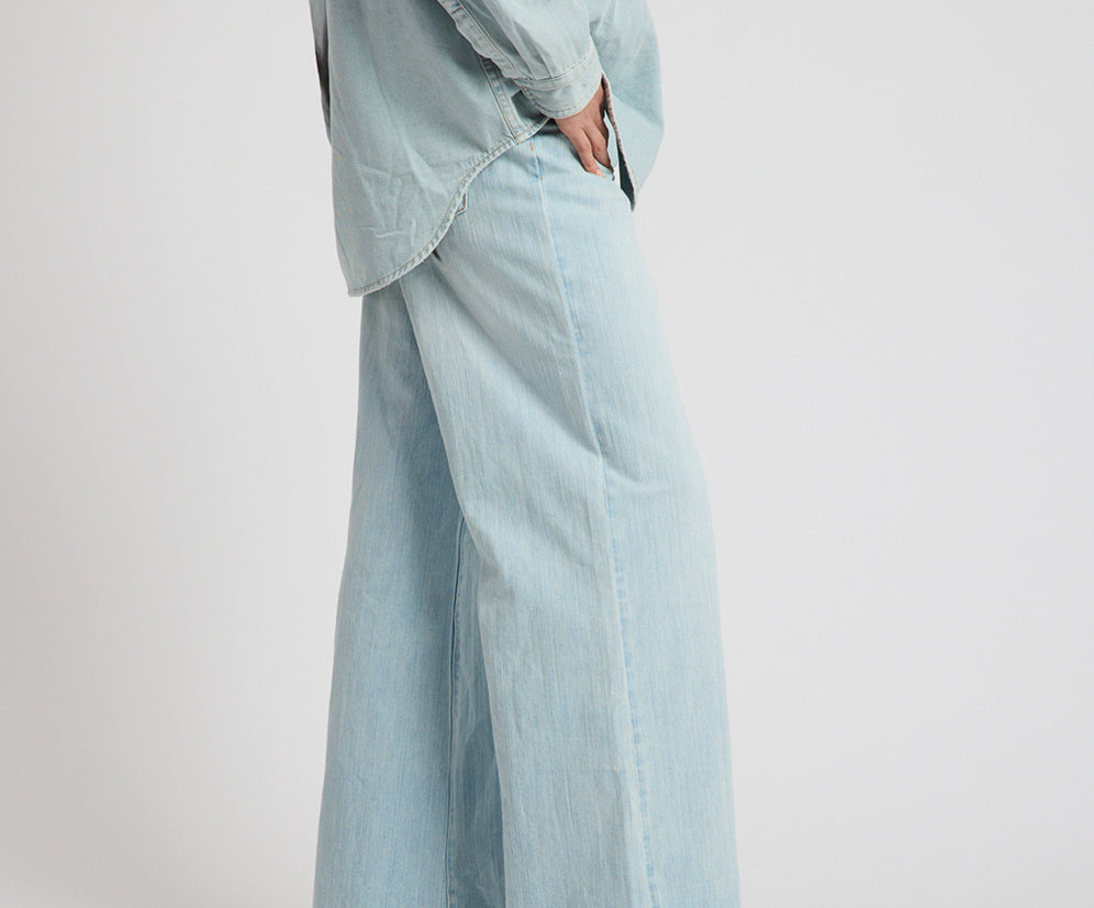 Love Machines Heart Mid Waist Super Wide Leg Denim - Sea Mist Love