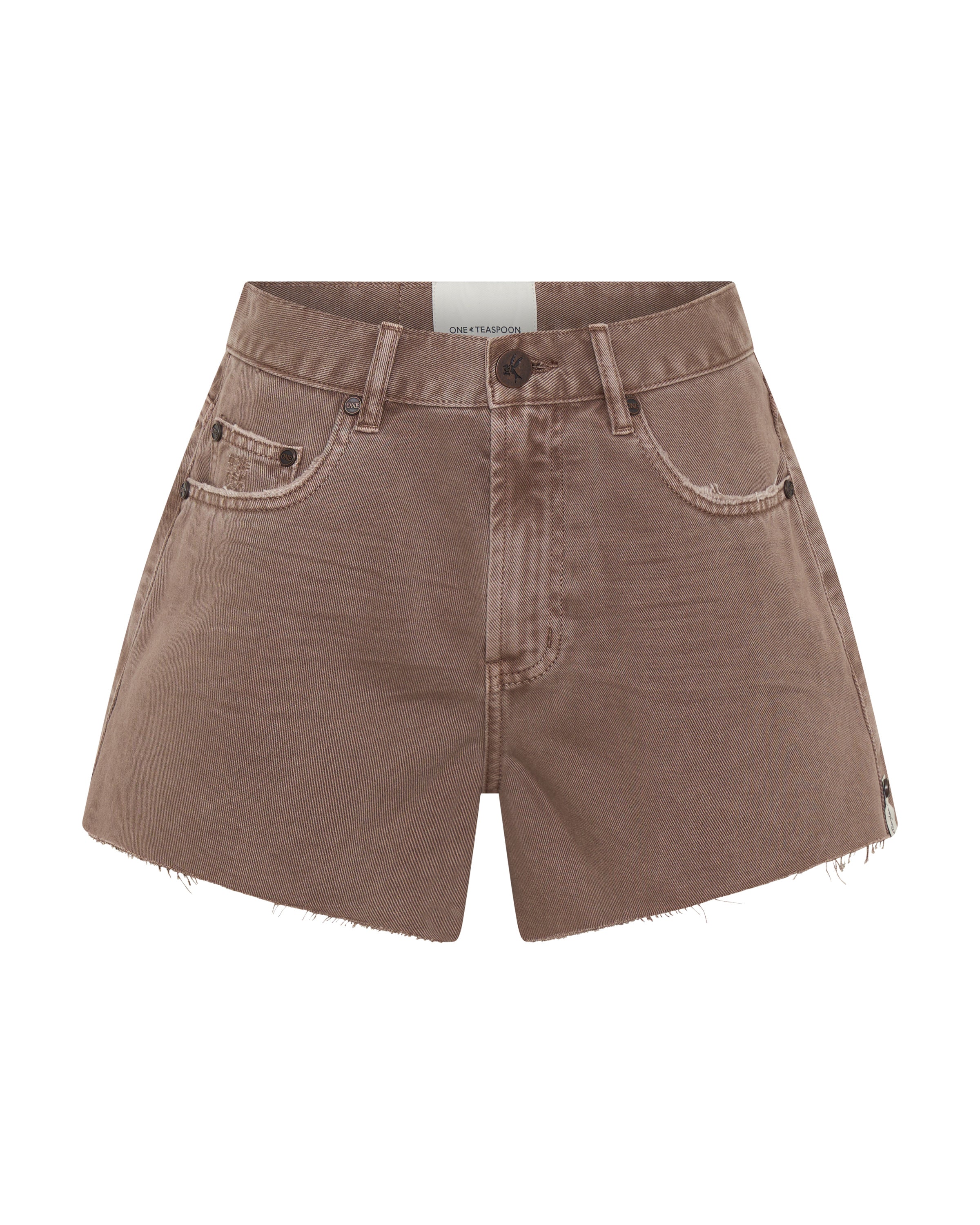 Truckers Mid Waist Denim Shorts - Espresso Brown | One Teaspoon