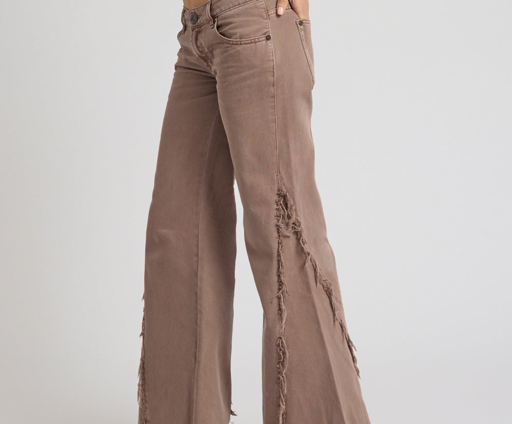 Johnnies Low Waist Wide Leg Flared Denim Jeans - Espresso Brown
