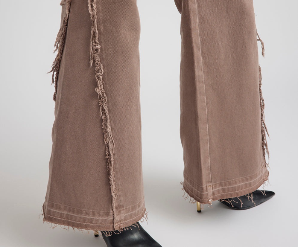 Johnnies Low Waist Wide Leg Flared Denim Jeans - Espresso Brown