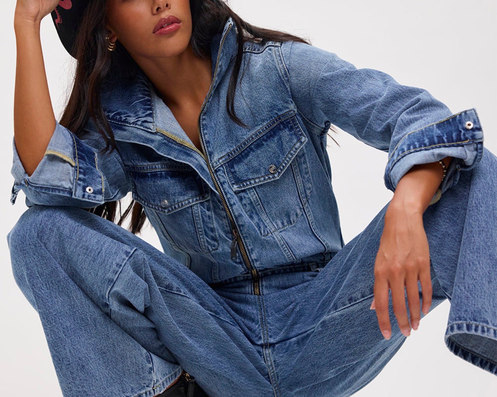 Charli Wide Leg Aviator Denim Jumpsuit - Pretty Blue