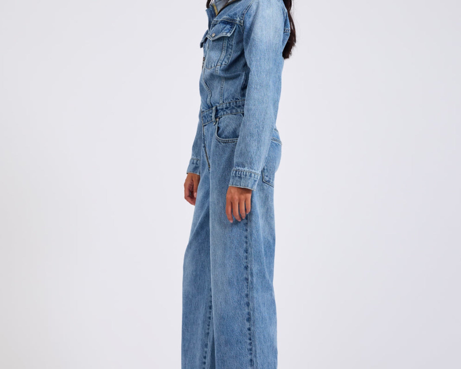 Charli Wide Leg Aviator Denim Jumpsuit - Pretty Blue