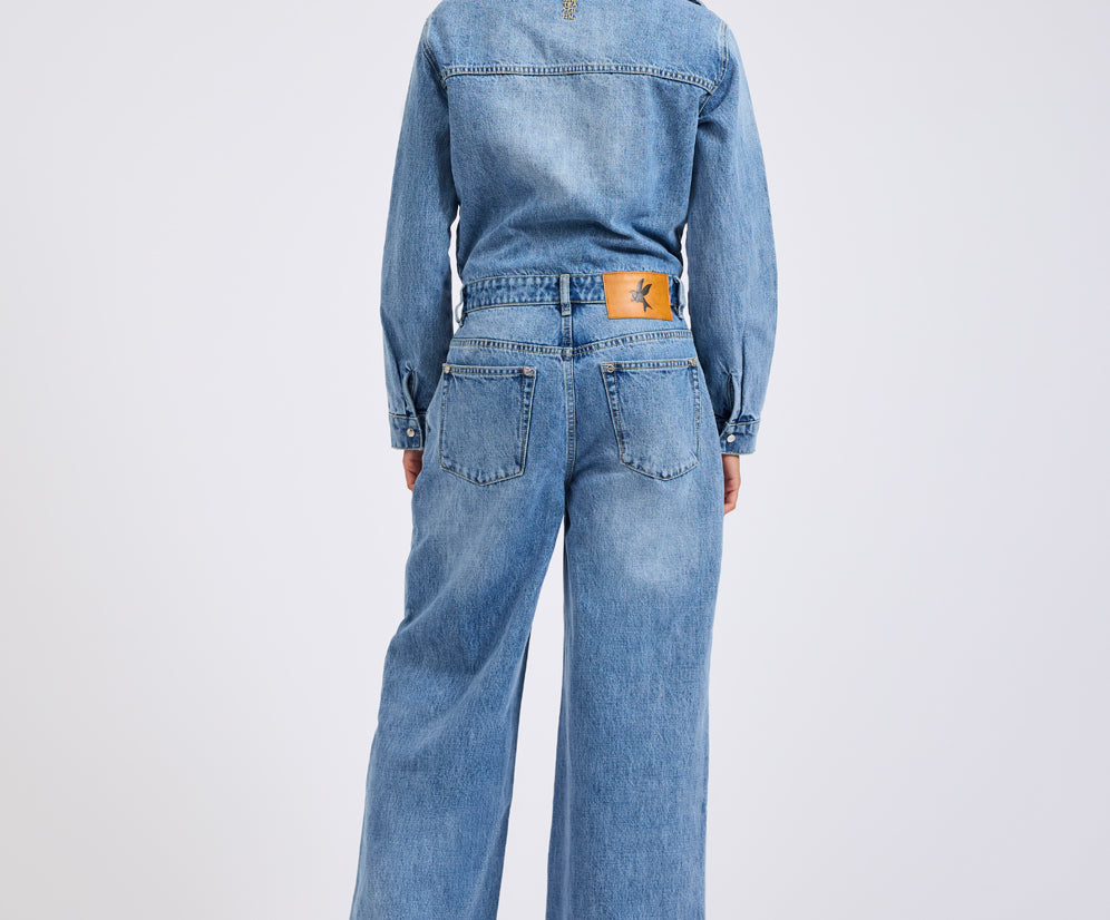 Charli Wide Leg Aviator Denim Jumpsuit - Pretty Blue