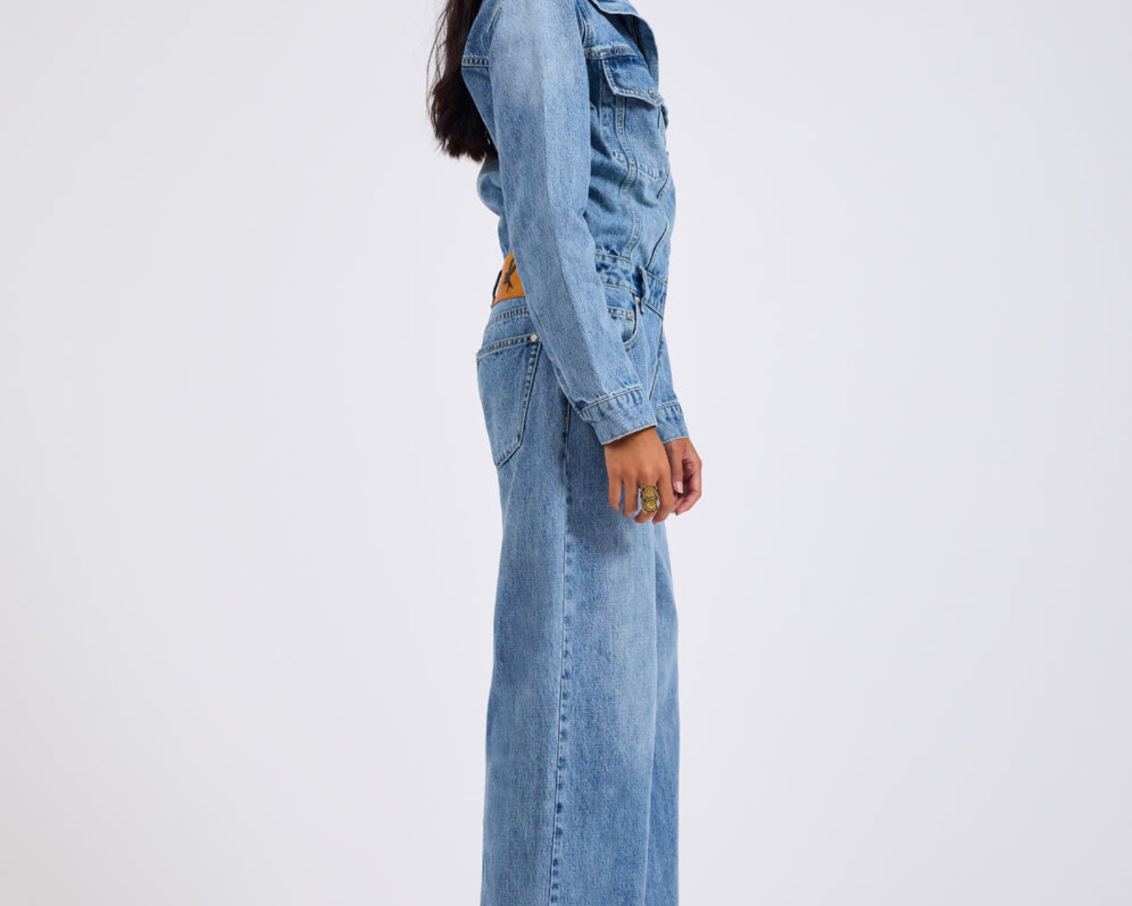 Charli Wide Leg Aviator Denim Jumpsuit - Pretty Blue