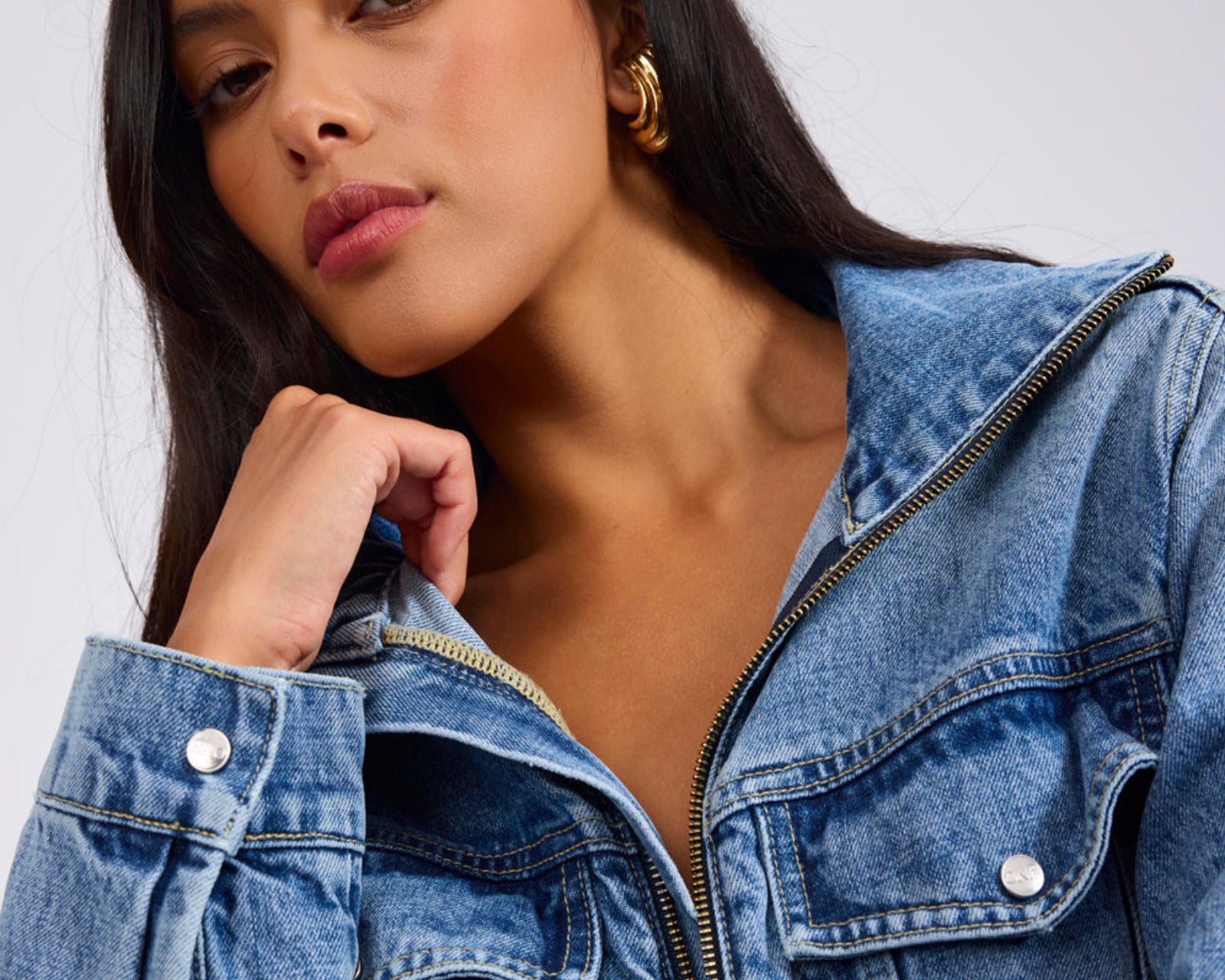 Charli Wide Leg Aviator Denim Jumpsuit - Pretty Blue