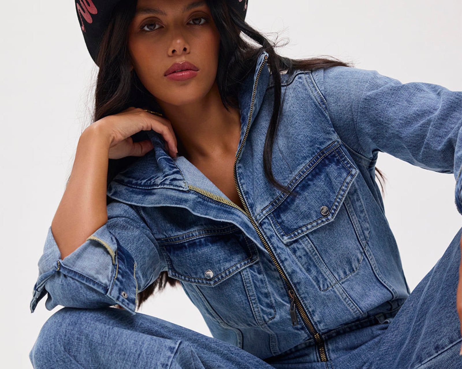 Charli Wide Leg Aviator Denim Jumpsuit - Pretty Blue