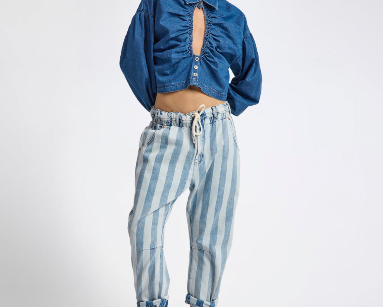 Outcasts Low Waist Drop Crotch Harem Denim Jeans - Beach Club Stripe