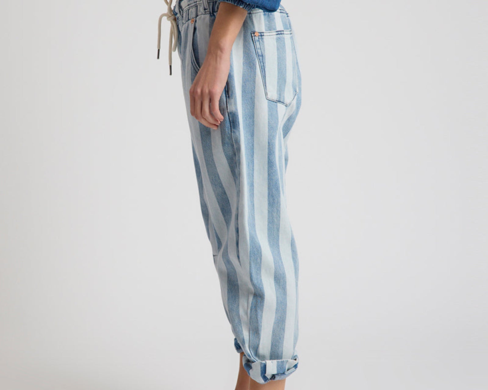 Outcasts Low Waist Drop Crotch Harem Denim Jeans - Beach Club Stripe