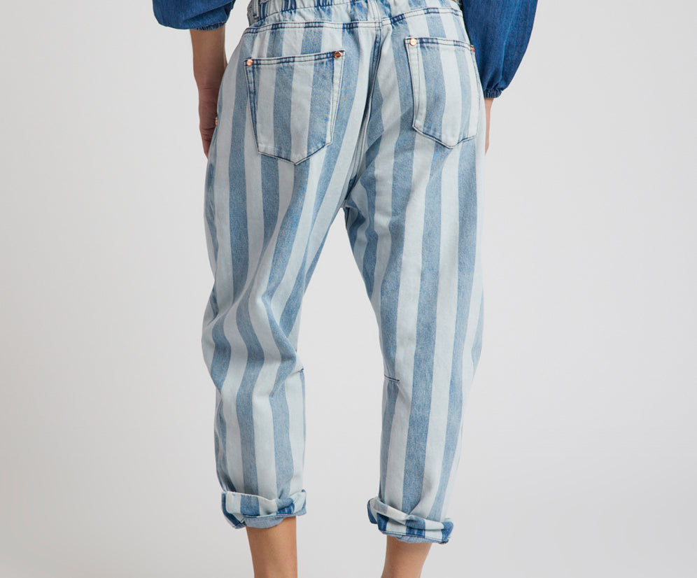 Outcasts Low Waist Drop Crotch Harem Denim Jeans - Beach Club Stripe