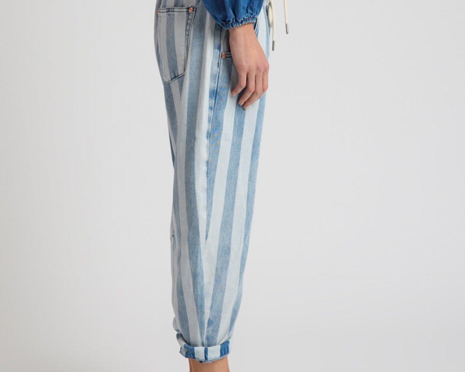 Outcasts Low Waist Drop Crotch Harem Denim Jeans - Beach Club Stripe