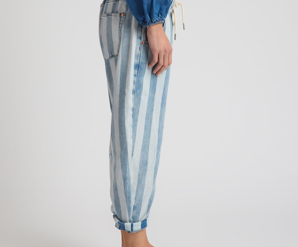 Outcasts Low Waist Drop Crotch Harem Denim Jeans - Beach Club Stripe
