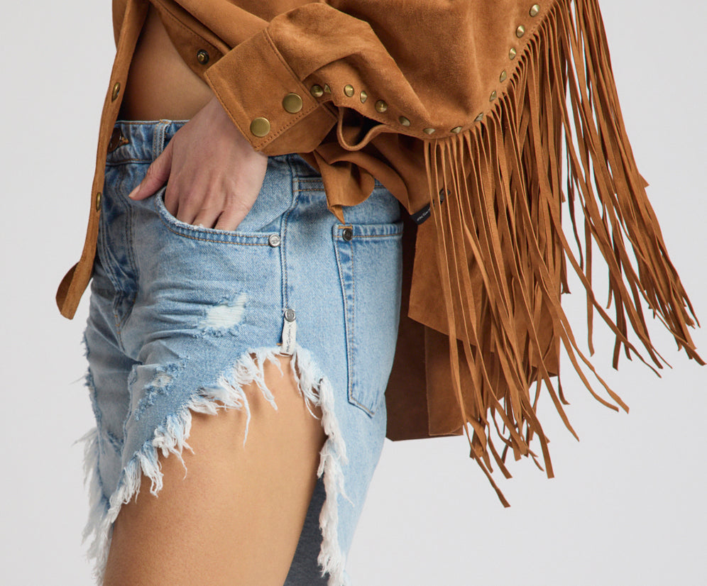 Frankies Low Waist Long Length Denim Shorts - Riviera Blue