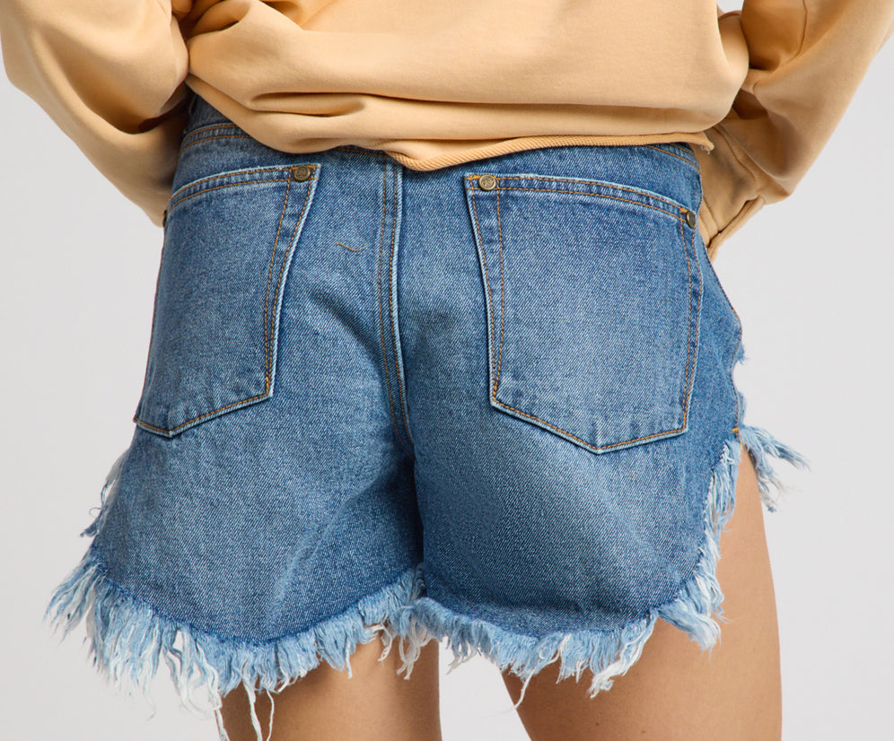 Outlaws Mid Waist Mid Length Denim Shorts - Badlands Blue