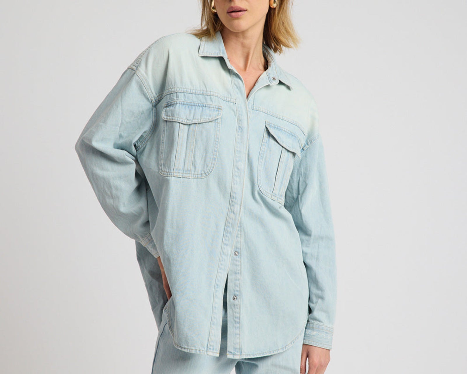 Daydream Heart Oversized Denim Shirt - Sea Mist Blue