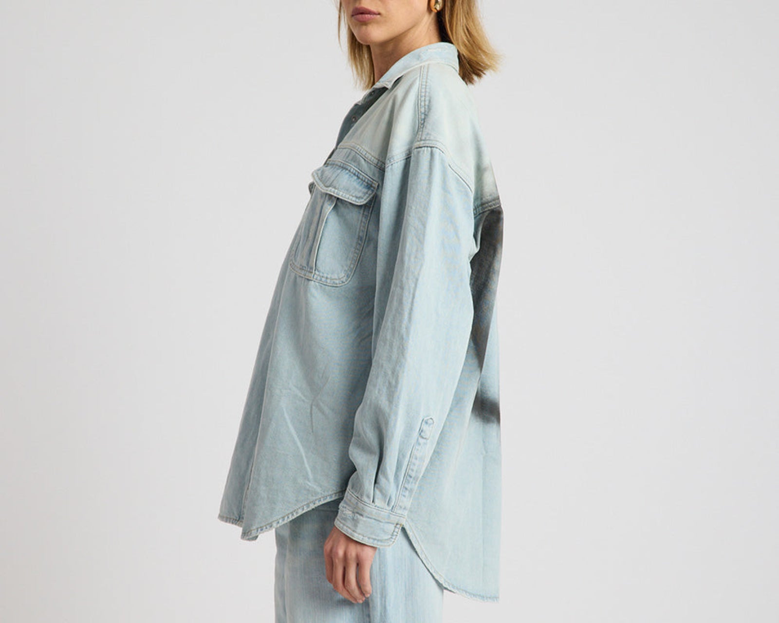 Daydream Heart Oversized Denim Shirt - Sea Mist Blue
