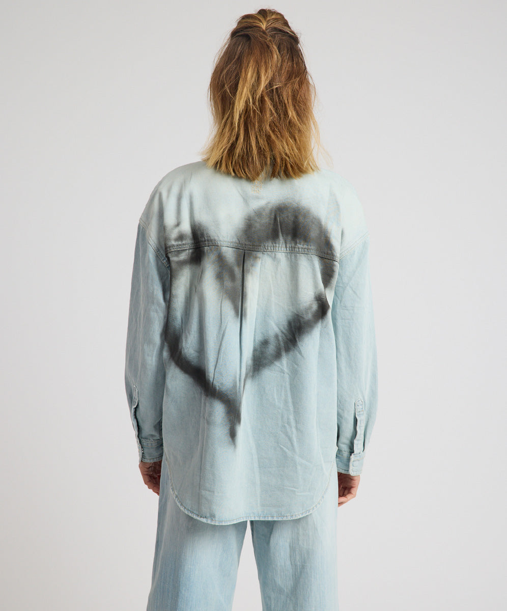 Daydream Heart Oversized Denim Shirt - Sea Mist Blue | One Teaspoon