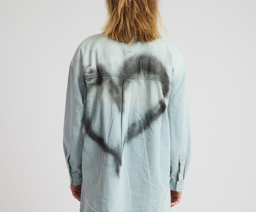 Daydream Heart Oversized Denim Shirt - Sea Mist Blue
