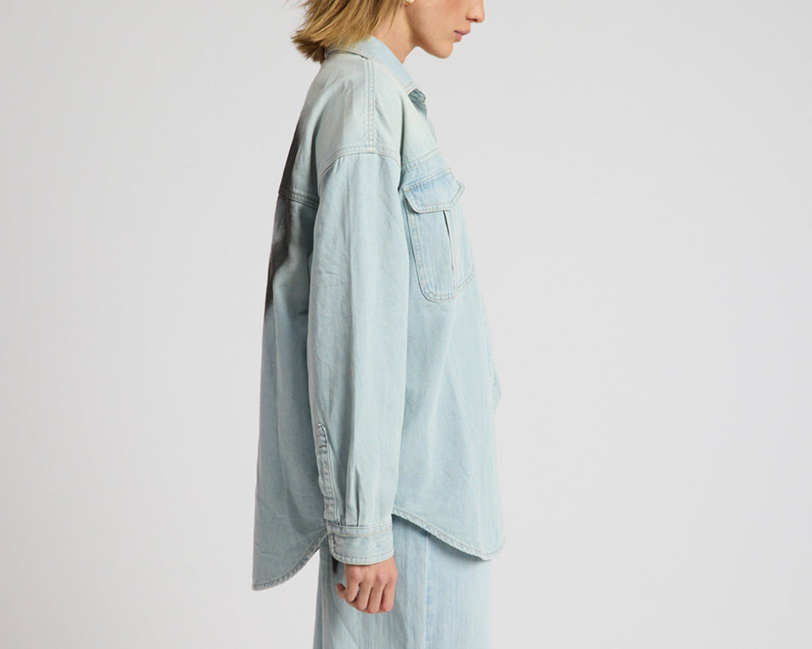 Daydream Heart Oversized Denim Shirt - Sea Mist Blue