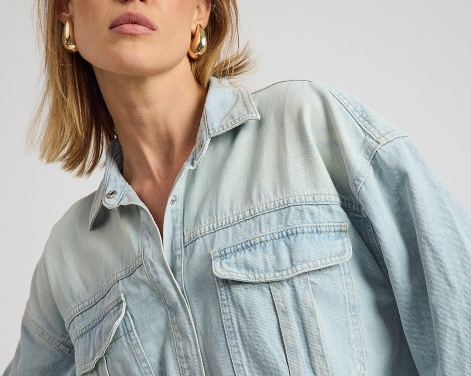 Daydream Heart Oversized Denim Shirt - Sea Mist Blue