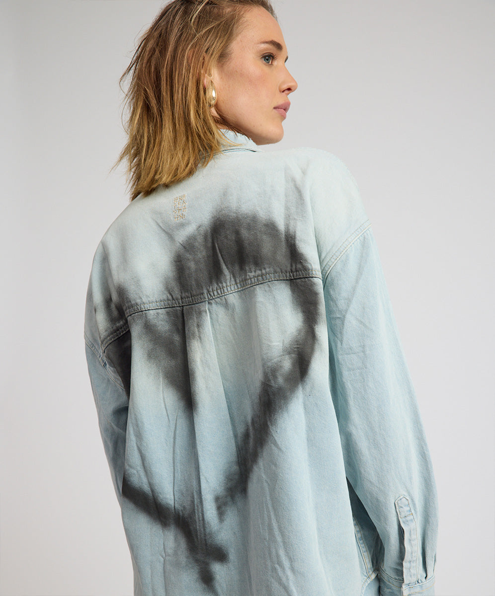 Daydream Heart Oversized Denim Shirt - Sea Mist Blue | One Teaspoon