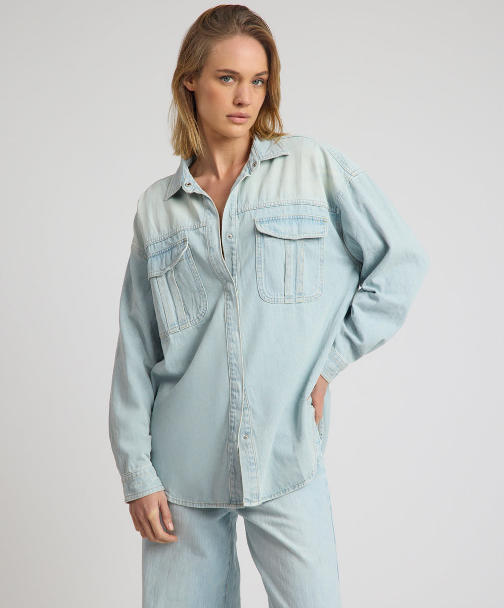 トップス daydream Japan Denim BD Shirts OVY Daydream Oversized Denim Shirt - Sea Mist Blue | One Teaspoon