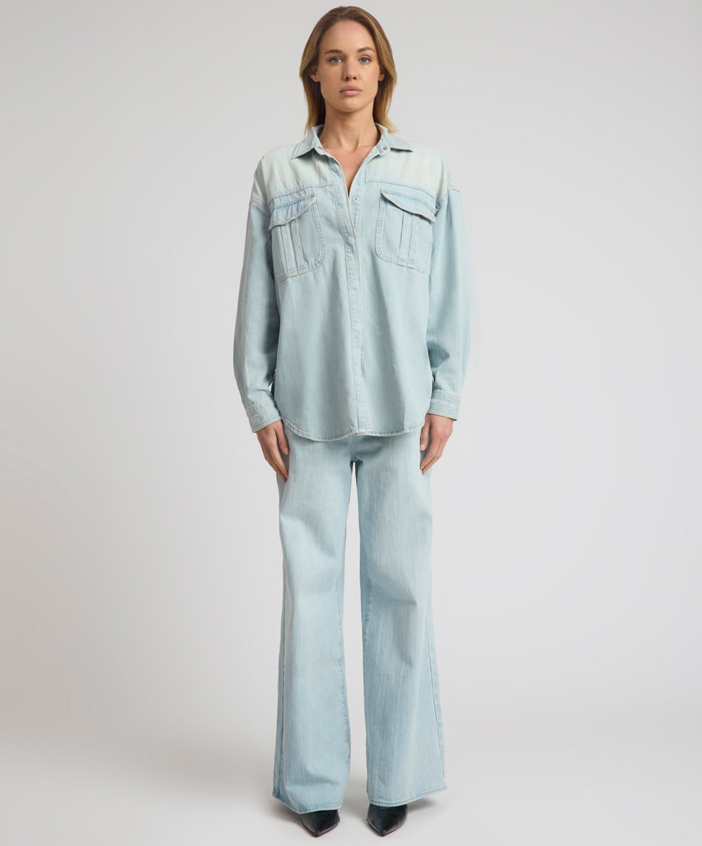 Daydream Oversized Denim Shirt - Sea Mist Blue | One Teaspoon