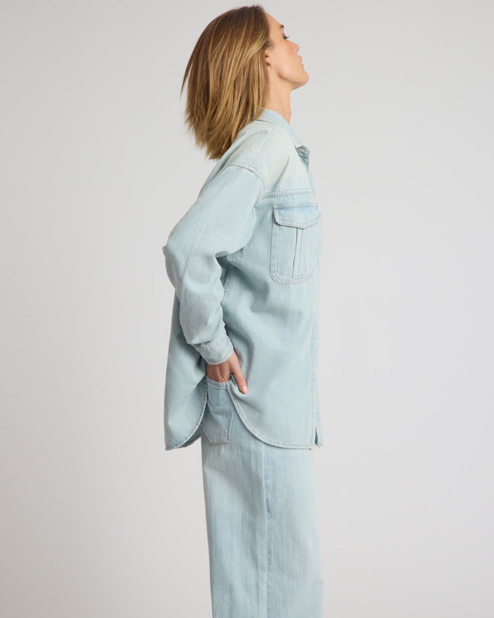 Daydream Oversized Denim Shirt - Sea Mist Blue | One Teaspoon