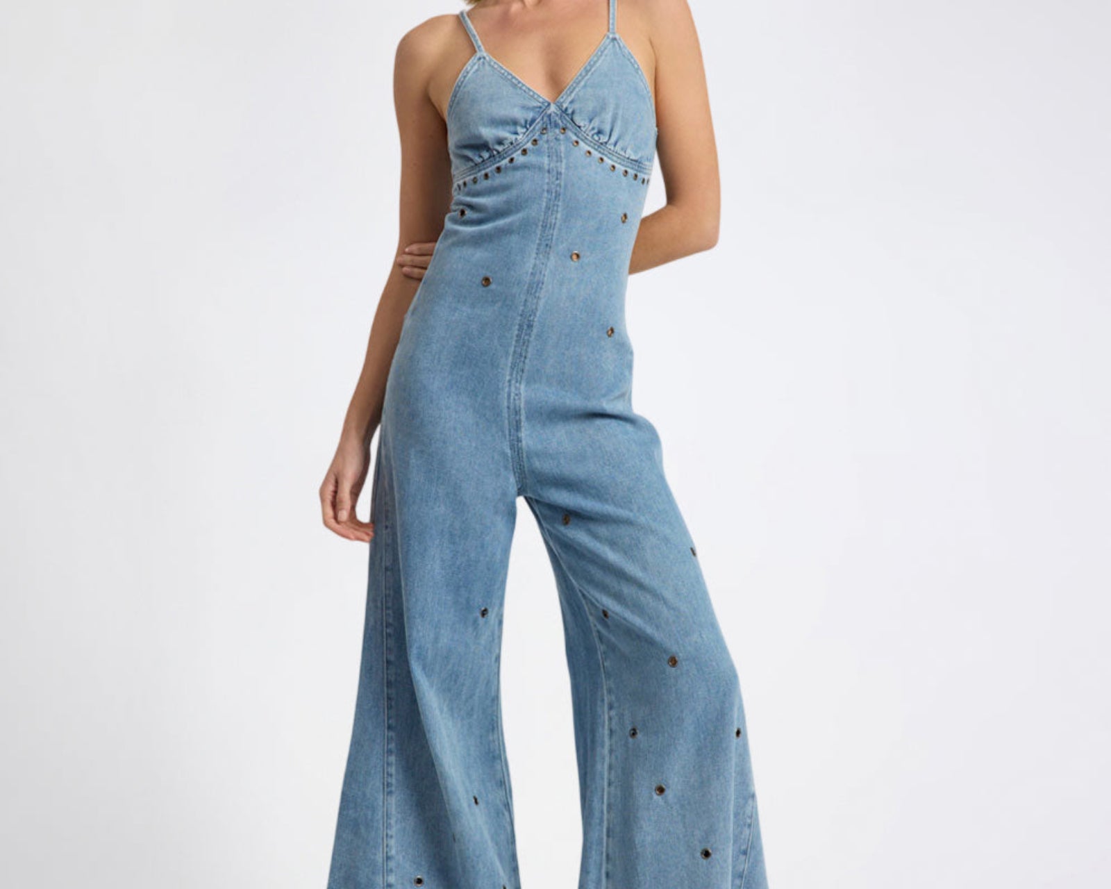 Brigitte Wide Leg Cami Denim Jumpsuit - Blue Rapture