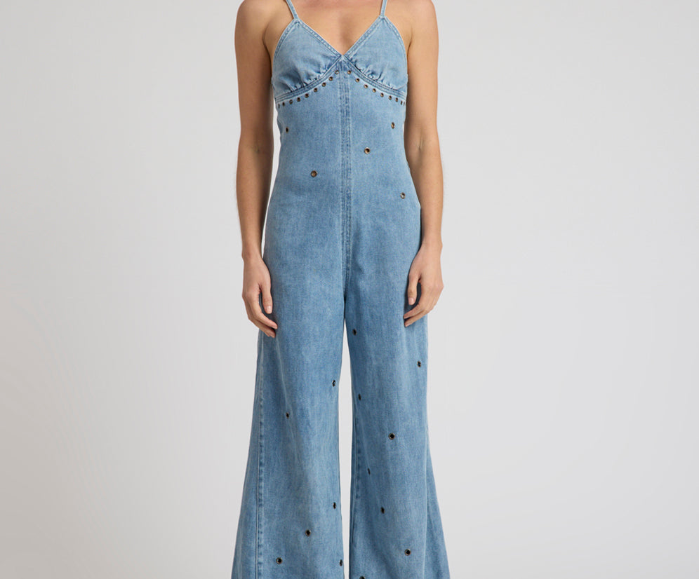 Brigitte Wide Leg Cami Denim Jumpsuit - Blue Rapture