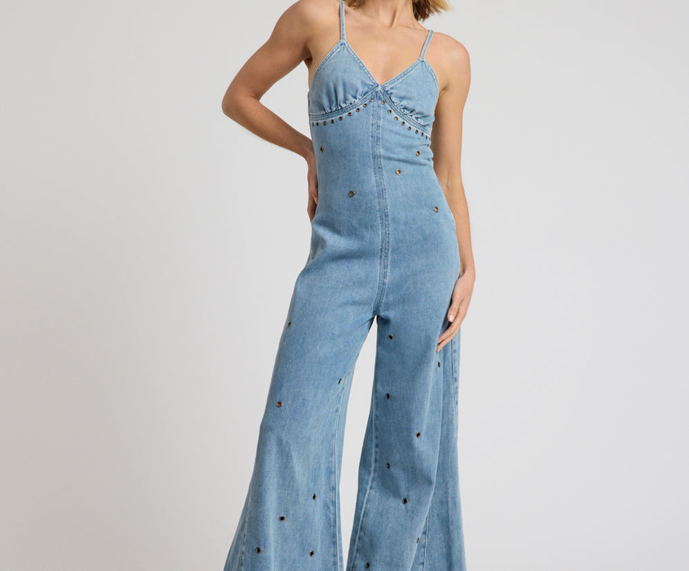 Brigitte Wide Leg Cami Denim Jumpsuit - Blue Rapture