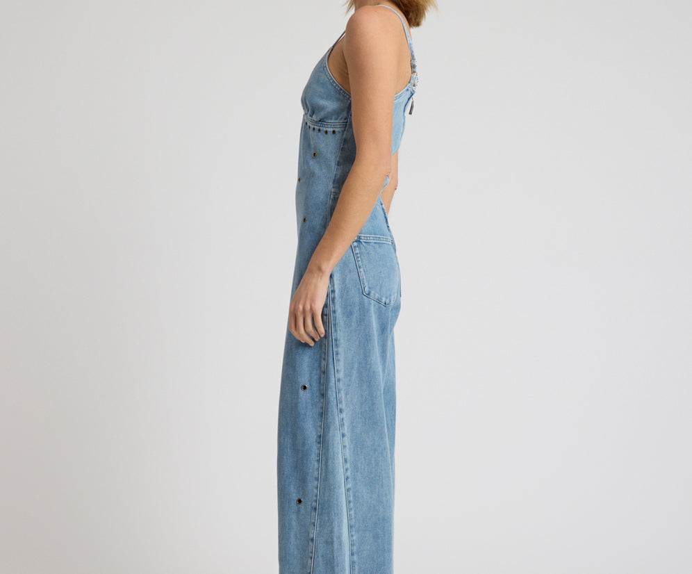 Brigitte Wide Leg Cami Denim Jumpsuit - Blue Rapture