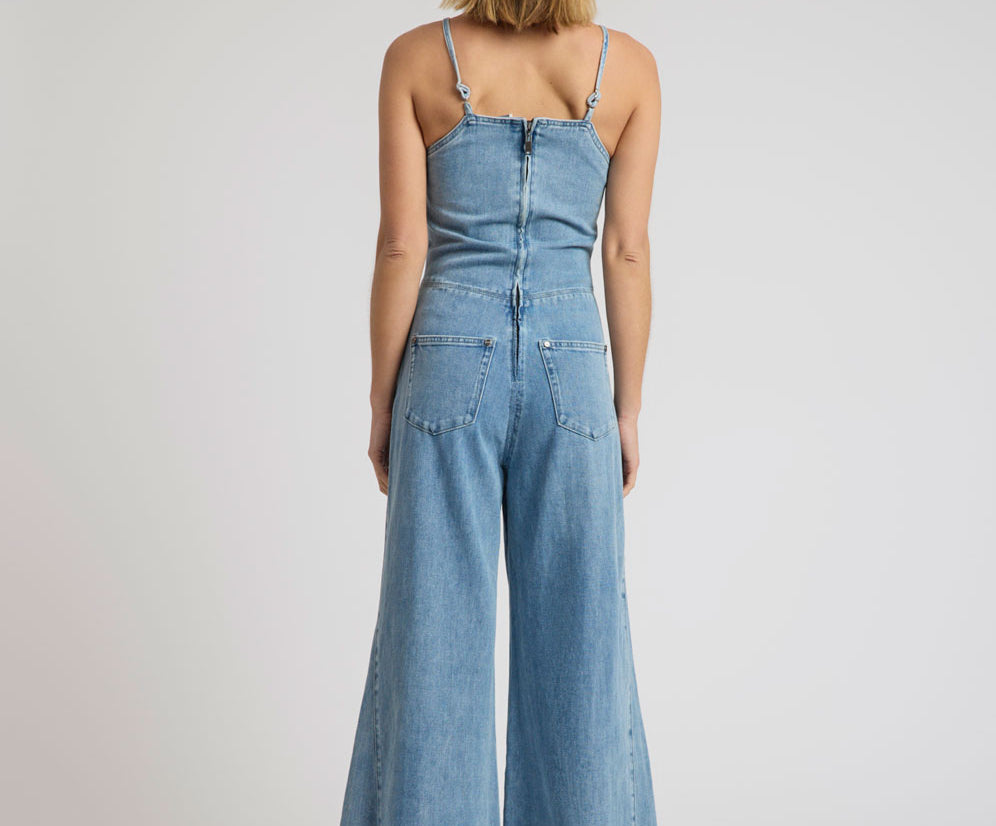 Brigitte Wide Leg Cami Denim Jumpsuit - Blue Rapture