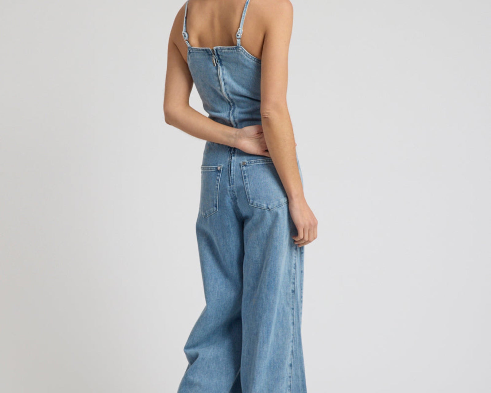 Brigitte Wide Leg Cami Denim Jumpsuit - Blue Rapture