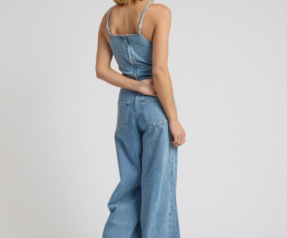 Brigitte Wide Leg Cami Denim Jumpsuit - Blue Rapture