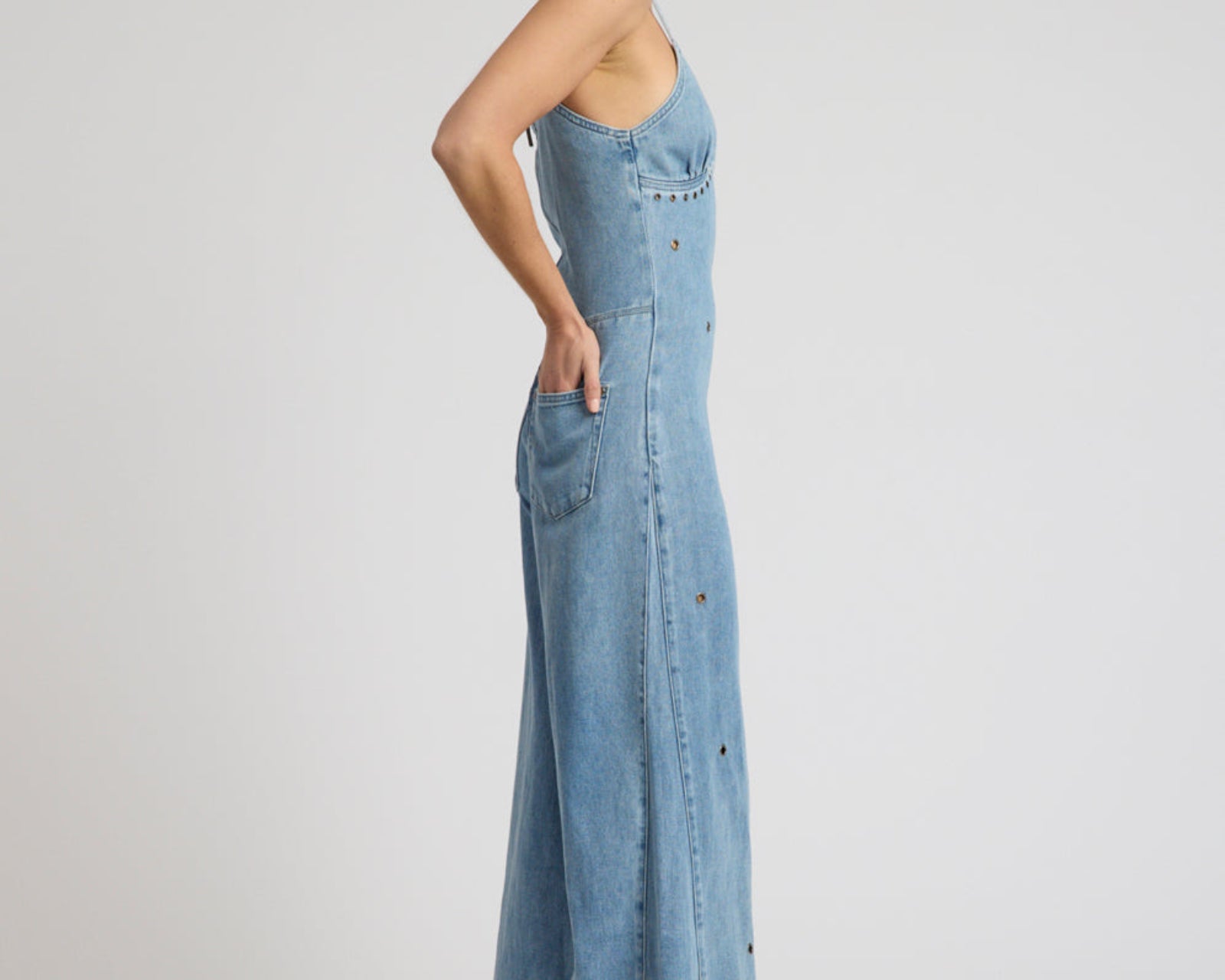 Brigitte Wide Leg Cami Denim Jumpsuit - Blue Rapture
