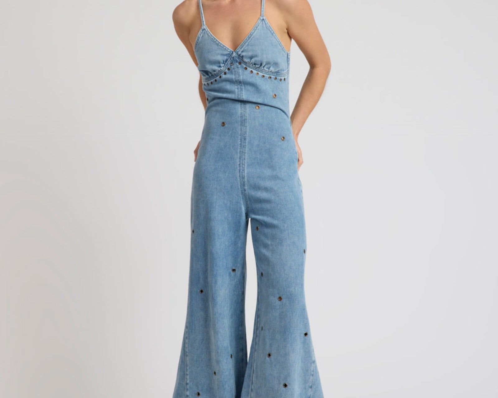 Brigitte Wide Leg Cami Denim Jumpsuit - Blue Rapture
