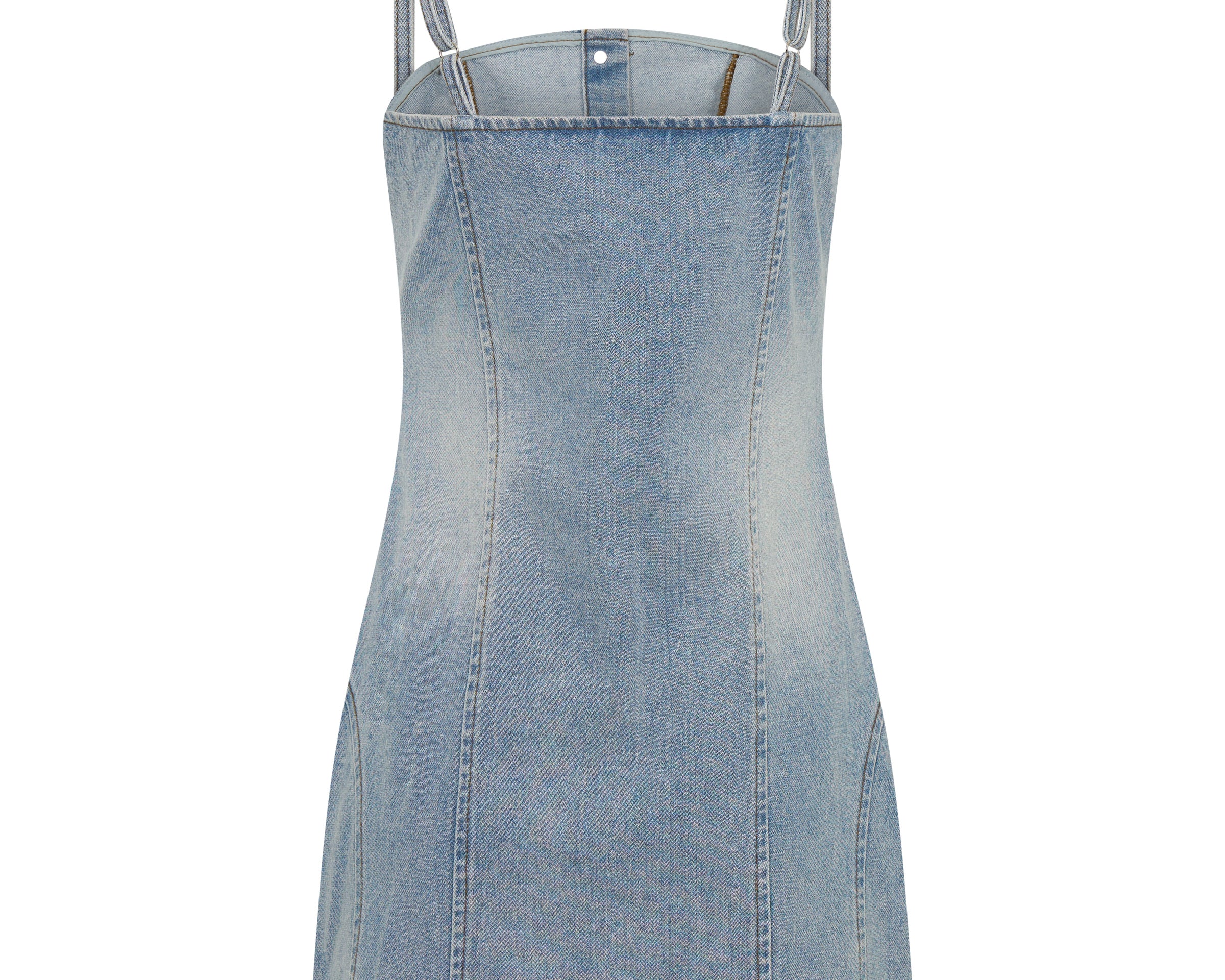 Riviera Fitted Strappy Mini Denim Dress - Hendrixe Blue