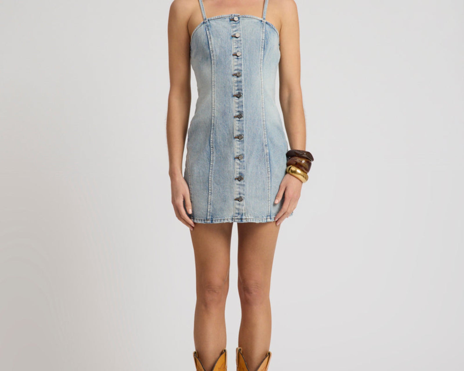 Riviera Fitted Strappy Mini Denim Dress - Hendrixe Blue
