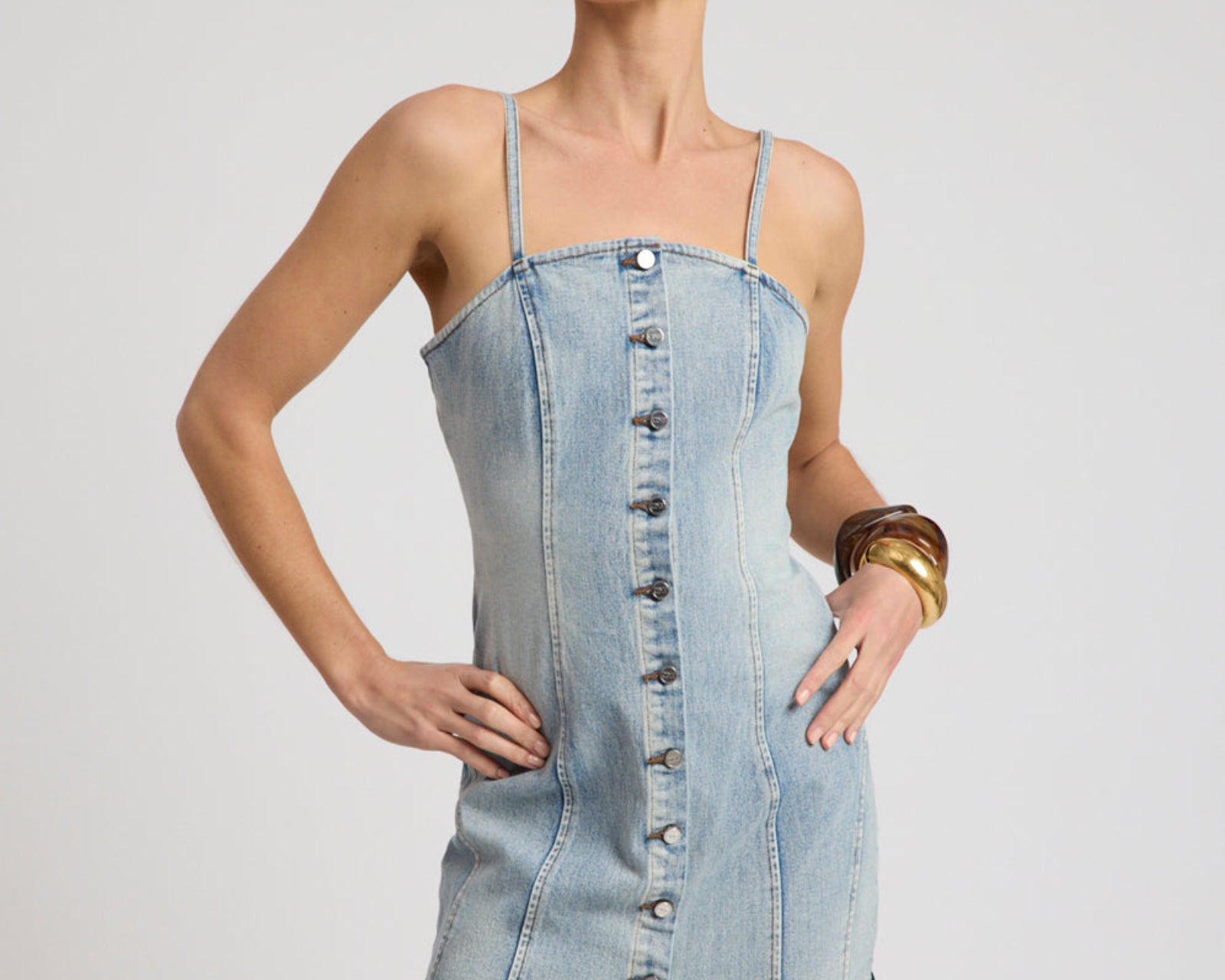 Riviera Fitted Strappy Mini Denim Dress - Hendrixe Blue