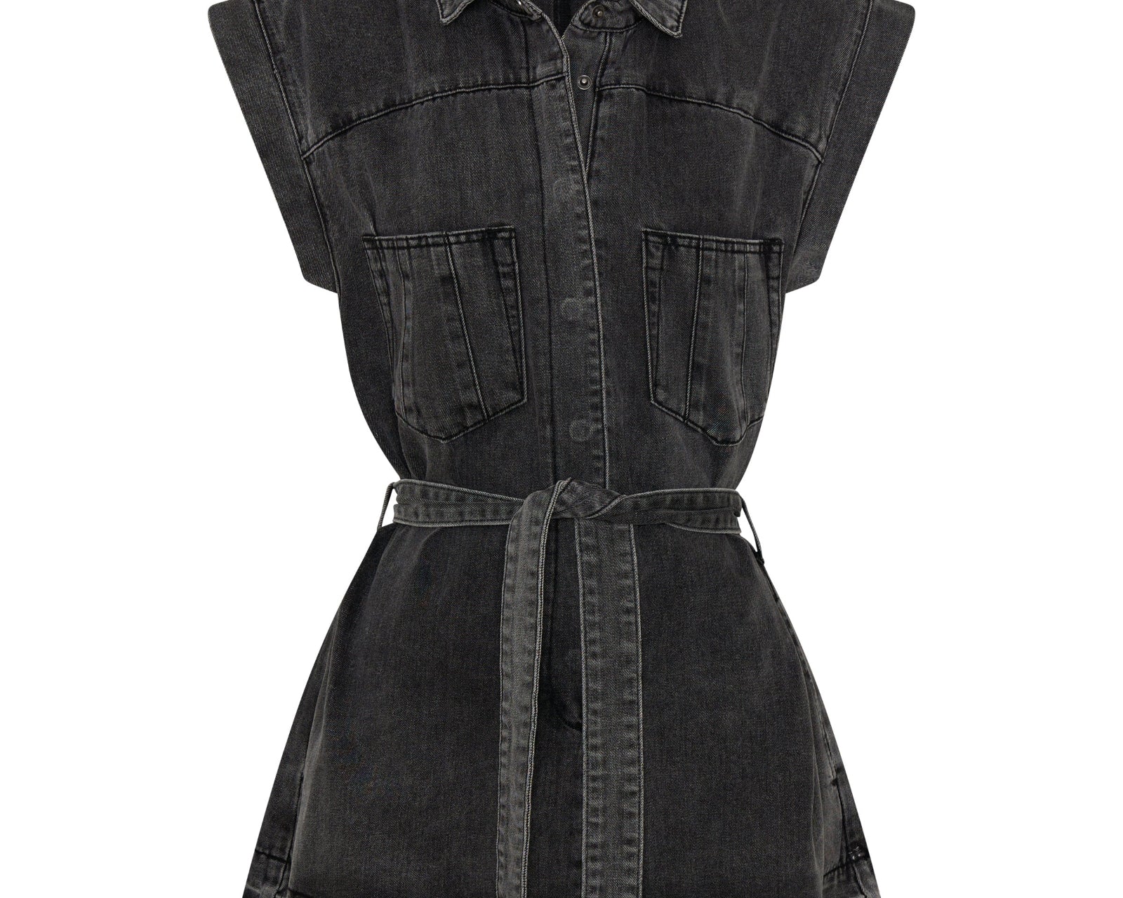 Rogue Aviator Mini Denim Dress - Washed Black