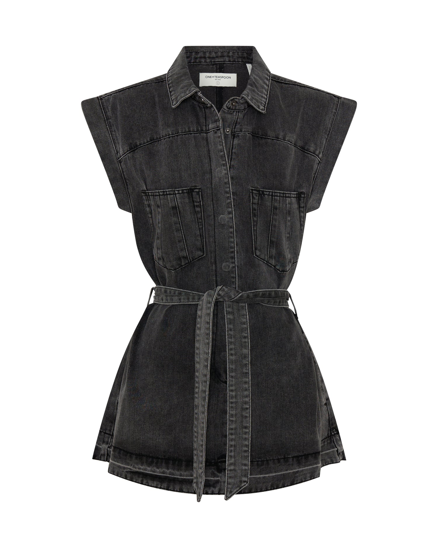 Rogue Aviator Mini Denim Dress - Washed Black