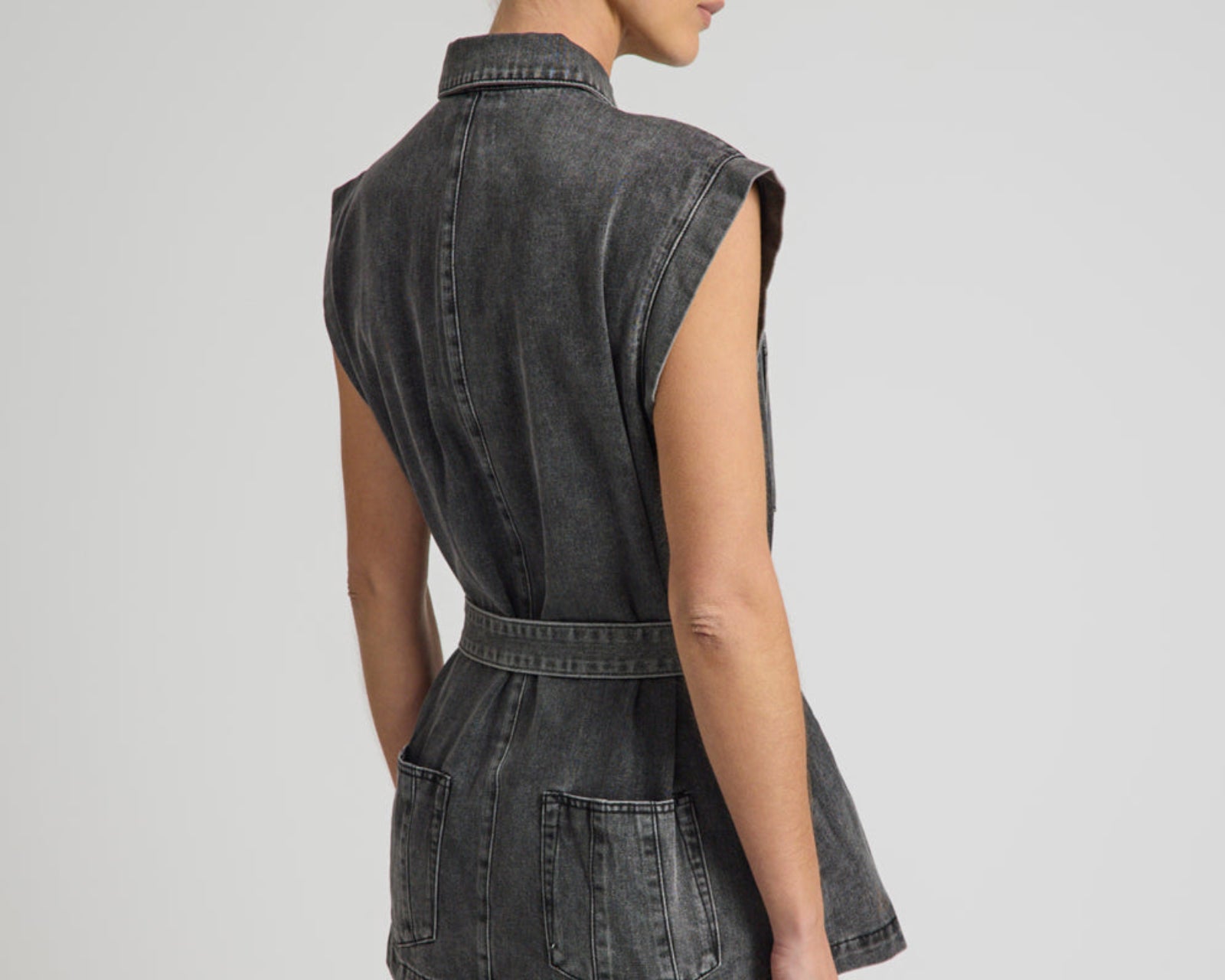 Rogue Aviator Mini Denim Dress - Washed Black