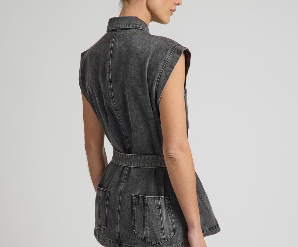 Rogue Aviator Mini Denim Dress - Washed Black