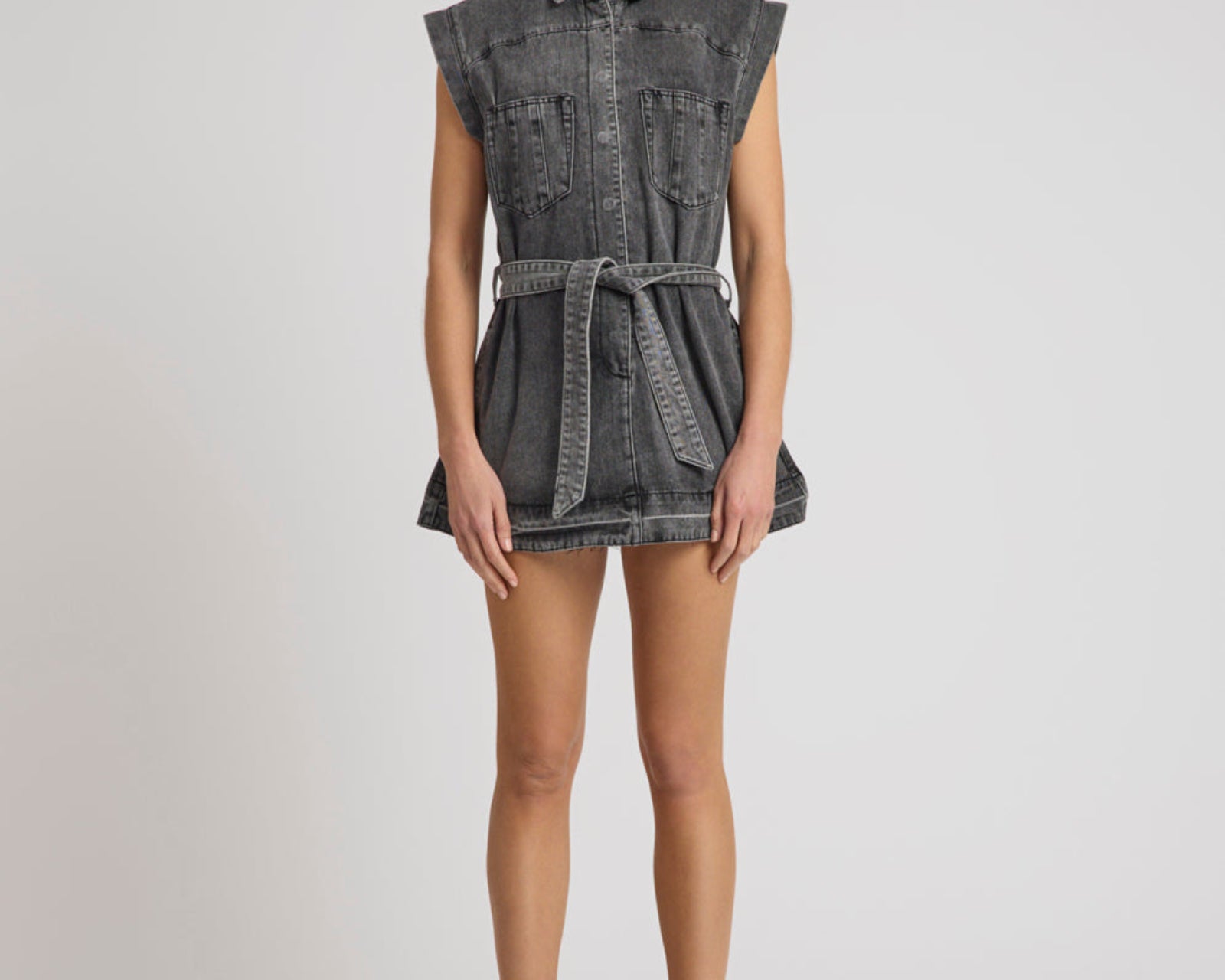 Rogue Aviator Mini Denim Dress - Washed Black